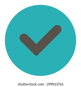 Yes icon from Primitive Round Buttons OverColor Set. This round flat button is drawn with grey and cyan colors on a white background.