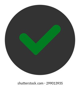 Yes icon from Primitive Round Buttons OverColor Set. This round flat button is drawn with green and gray colors on a white background.