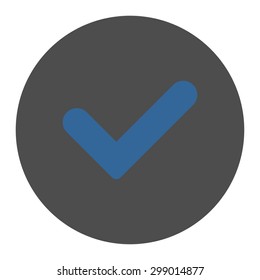 Yes icon from Primitive Round Buttons OverColor Set. This round flat button is drawn with cobalt and gray colors on a white background.