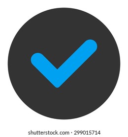 Yes icon from Primitive Round Buttons OverColor Set. This round flat button is drawn with blue and gray colors on a white background.