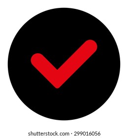 Yes icon from Primitive Round Buttons OverColor Set. This round flat button is drawn with intensive red and black colors on a white background.