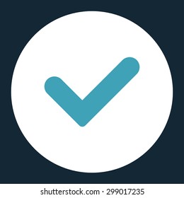 Yes icon from Primitive Round Buttons OverColor Set. This round flat button is drawn with blue and white colors on a dark blue background.