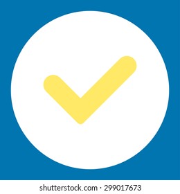 Yes icon from Primitive Round Buttons OverColor Set. This round flat button is drawn with yellow and white colors on a blue background.