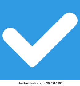 Yes icon from Primitive Set. This isolated flat symbol is drawn with white color on a blue background, angles are rounded.