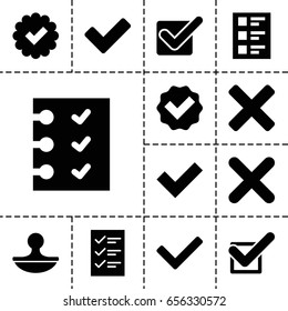 Yes icon. set of 13 filled yesicons such as tick, checklist, stamp