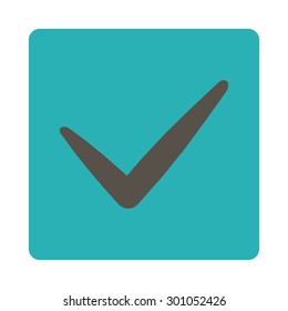 Yes icon. This flat rounded square button uses grey and cyan colors and isolated on a white background.