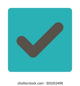 Yes icon. This flat rounded square button uses grey and cyan colors and isolated on a white background.