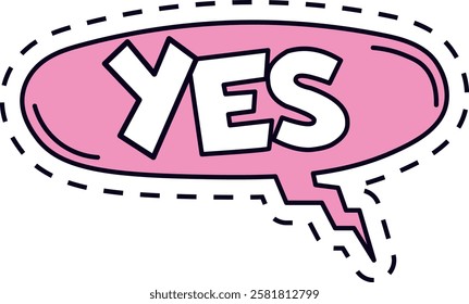 Yes lettering encouraging a positive answer in a comic book style pink speech bubble with a white outline, perfect for expressing agreement, acceptance, or approval