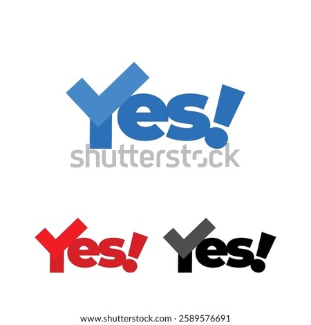 Yes Logo with Tick Mark. Yes text. Icon, sign, mark, symbol, Latest Vector Design, Trendy and Modern lettering illustration for web, print