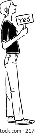 YES Looking up placard Woman