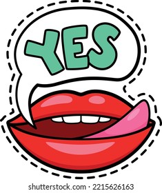 Yes message with sexy lips in pop art style sticker