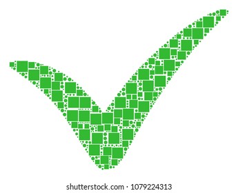 Yes mosaic icon of square figures and circles in variable sizes. Vector items are organized into yes mosaic design concept.