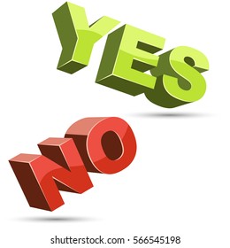 Yes and no 3D shapes flat color design on white background. Vector illustration.