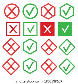 Yes and no accept. Approve sign. Check and choice icons