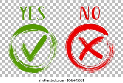 YES and NO acceptance and rejection signs, vector checkmarks in circle boxes. Green symbolic OK and red X icon isolated on transparent, approval check marks. Tick and cross signs, checkmarks design.