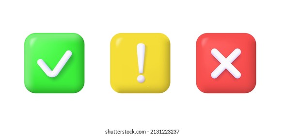 Yes, no and attention icon. Simple 3d vector illustration isolated on white background.