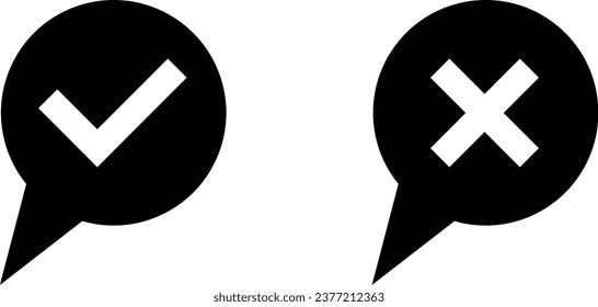 Yes No Black Speech Bubble Cloud Message Symbol Element Icon Set. Vector Image.