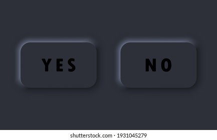 Yes no button icons. Approve or deny icon. Symbol for web site. Neumorphic UI UX dark user interface web buttons. Neumorphism