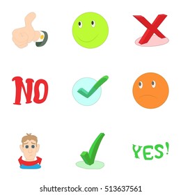 Yes no button icons set. Cartoon illustration of 9 yes no button vector icons for web