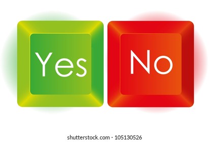 Yes and No button, in red and green, vector illustration