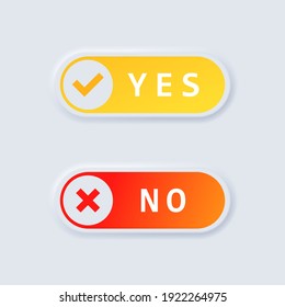 Yes and no button set. Question concept. Neumorphism style. Vector EPS 10. Isolated on white background