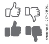 Yes and no button with thumbs up and thumbs down icons, vector, sticker.