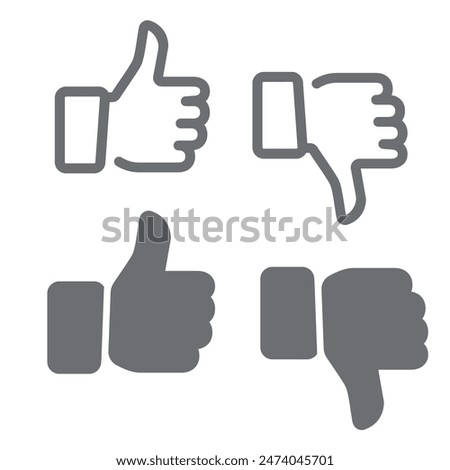 Yes and no button with thumbs up and thumbs down icons, vector, sticker.