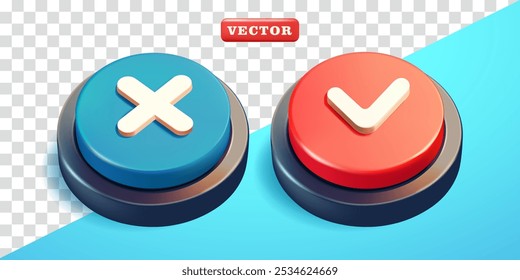 Yes and no buttons, 3d vector. Suitable for design element