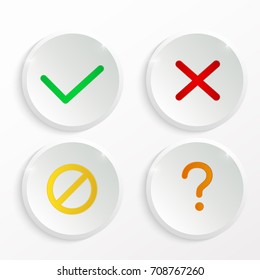 Yes and no buttons. Check mark web icon set isolated on grey background. Vector illustration
