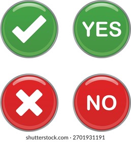 Botões Sim e Não com marca de seleção e cruz