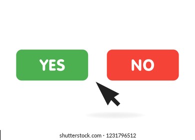 Yes or no buttons click pressing YES button choice concept. Vector illustration.