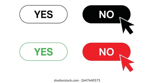 Yes and no buttons with cursors isolated on white background