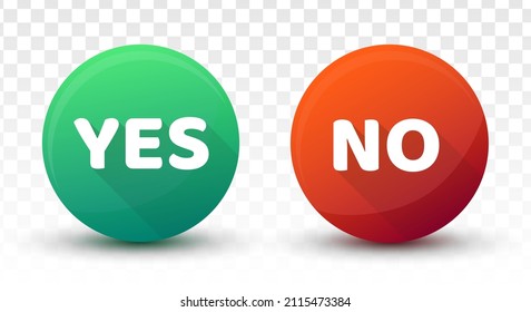 Yes and no buttons in green and red colors. Flat design of correct or incorrect vote question. Wrong or right answer. Vector EPS 10
