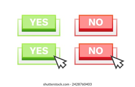Botones Sí y No. Iconos de botón verde y rojo. Estilo plano. Iconos vectoriales