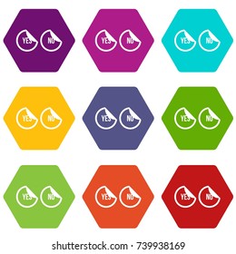 Yes and no buttons icon set many color hexahedron isolated on white vector illustration
