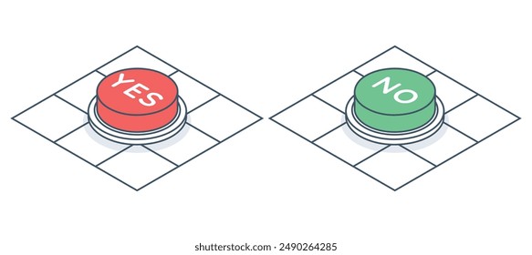 YES and NO buttons. Isometric design. 3D style icons isolated on white background.