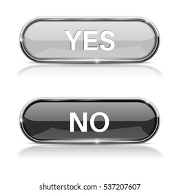 Yes and No buttons. Shiny oval web icons. Vector 3d illustration isolated on white background.