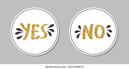 Yes and no. Calligraphic golden lettering, handwritten lettering. Consent and denial. Labels, round stickers, web icons