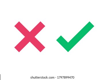 Sí, no hay iconos de la lista de la casilla de verificación vector aislado, x cerrar cruz y botón de marca de verificación ok para el voto de la encuesta, correcto e incorrecto o aprobado y declinado decisión color rojo verde elemento de formulario, aceptar o negar