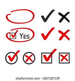 Yes No Check Box List Marker Ticks, Felt Tip Pen Highlight Vector, Handwritten X Close Cross, Ok Doodle Poll Vote Checkmark, Right Wrong Drawing, Approved Declined Decision Form Element, Accept Deny