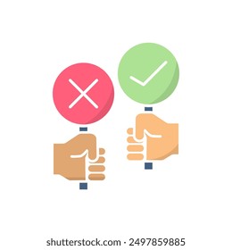 
yes and no, check button and cross icon,voting vote green and red isolated white background.