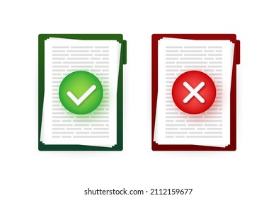 Yes No check mark sign on clipboard Lined paper notebook. Document icon. Vector stock illustration.