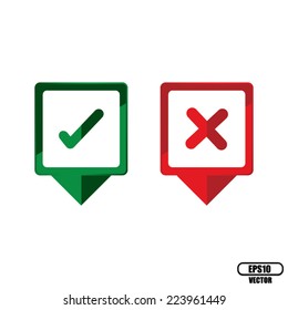 "Yes" and "No" or Check Mark Square Icons - vector.