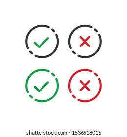 Yes or no, check mark and x, tick and wrong. Vector icon template