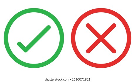 Yes and No check marks isolated on white background.