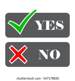 Yes and No check marks. Vector illustration. Red and green check marks with text on a white background.