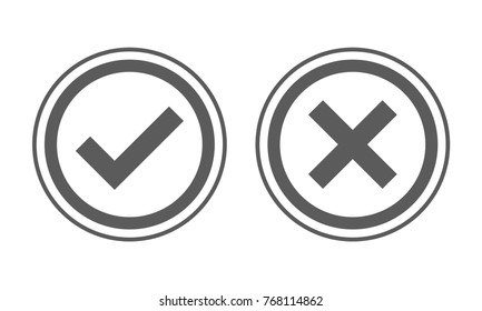 Yes and No check marks. Vector illustration. Gray check marks on white background.