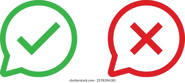 yes and no checkmarks in speech bubble . Tick and cross mark in speech bubble . Vector illustration