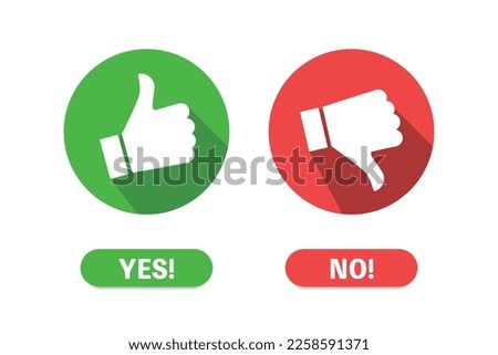 Yes or no choice icons .Like and dislike. Thumbs up and thumbs down symbols. 