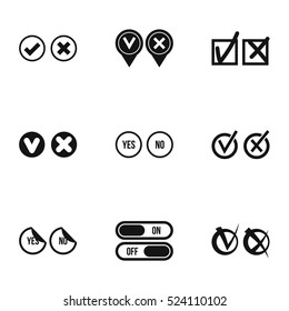 Yes no choice icons set. Simple illustration of 9 yes no choice vector icons for web